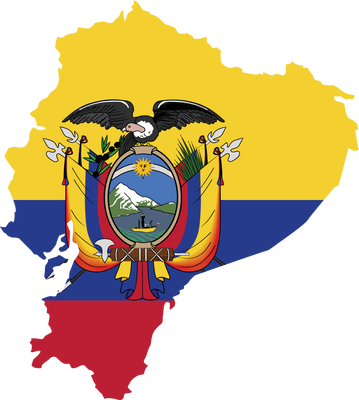 Ecuador map city vector style color of country flag.